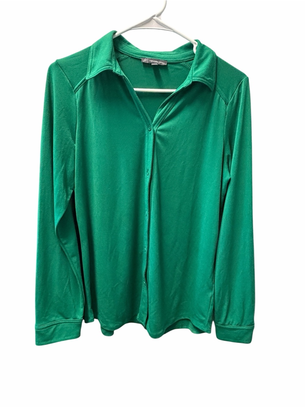 Adrianna Papell Green Collared Button-Down Blouse | Small | Long Sleeve